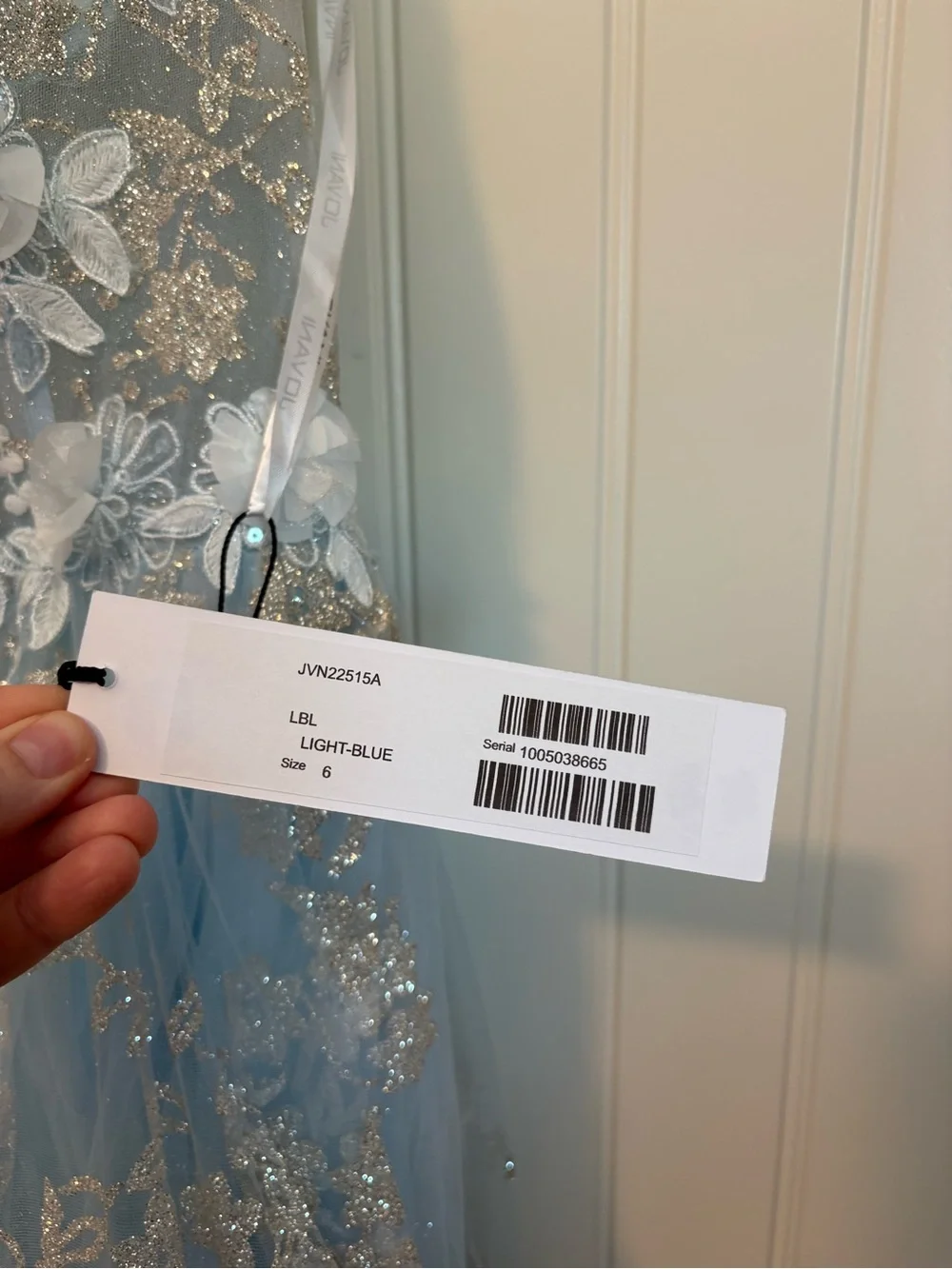 NWT Jovani 22515 tulle and glitter cocktail dress light blue size 6